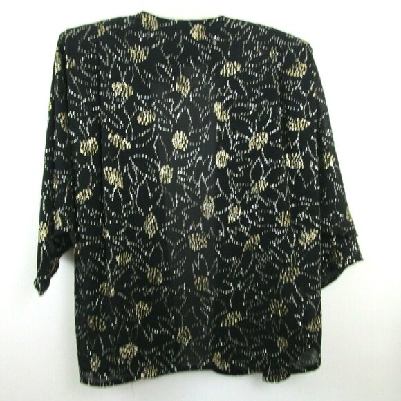 Women’s Open Black Metallic Rhinestones Cardigan Size Small Cocktail Wedding VTG - Picture 2 of 7